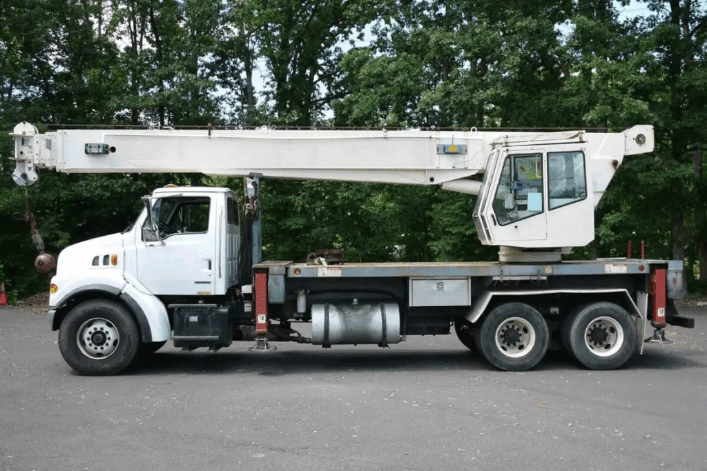 30-ton boom truck crane used for emergency crane rental on storm tree work